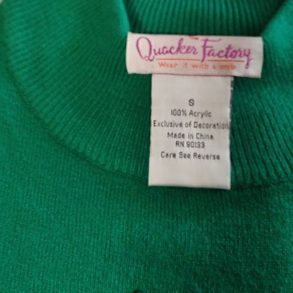 Vintage Quacker Factory Green Crew Neck Bedazzled Christmas Sweater‎ Sz S - Picture 5 of 7